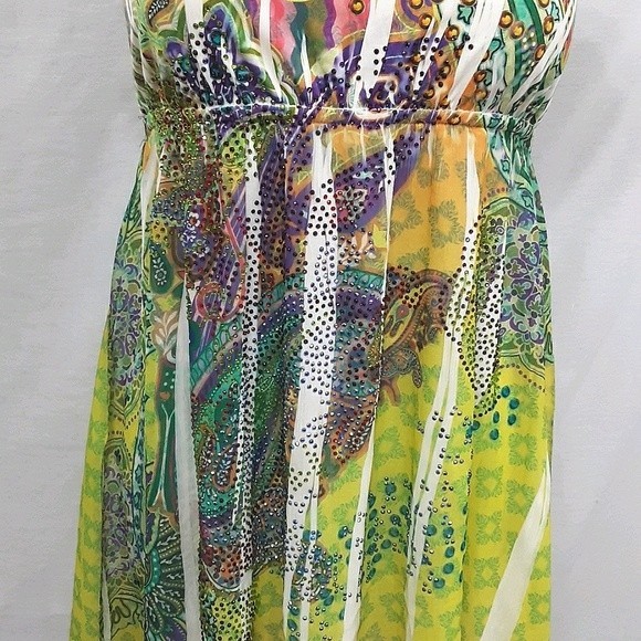 S-Twelve Multiprint Empire Waist Racerback Tunic Dress Small Boho Chic - Picture 4 of 7